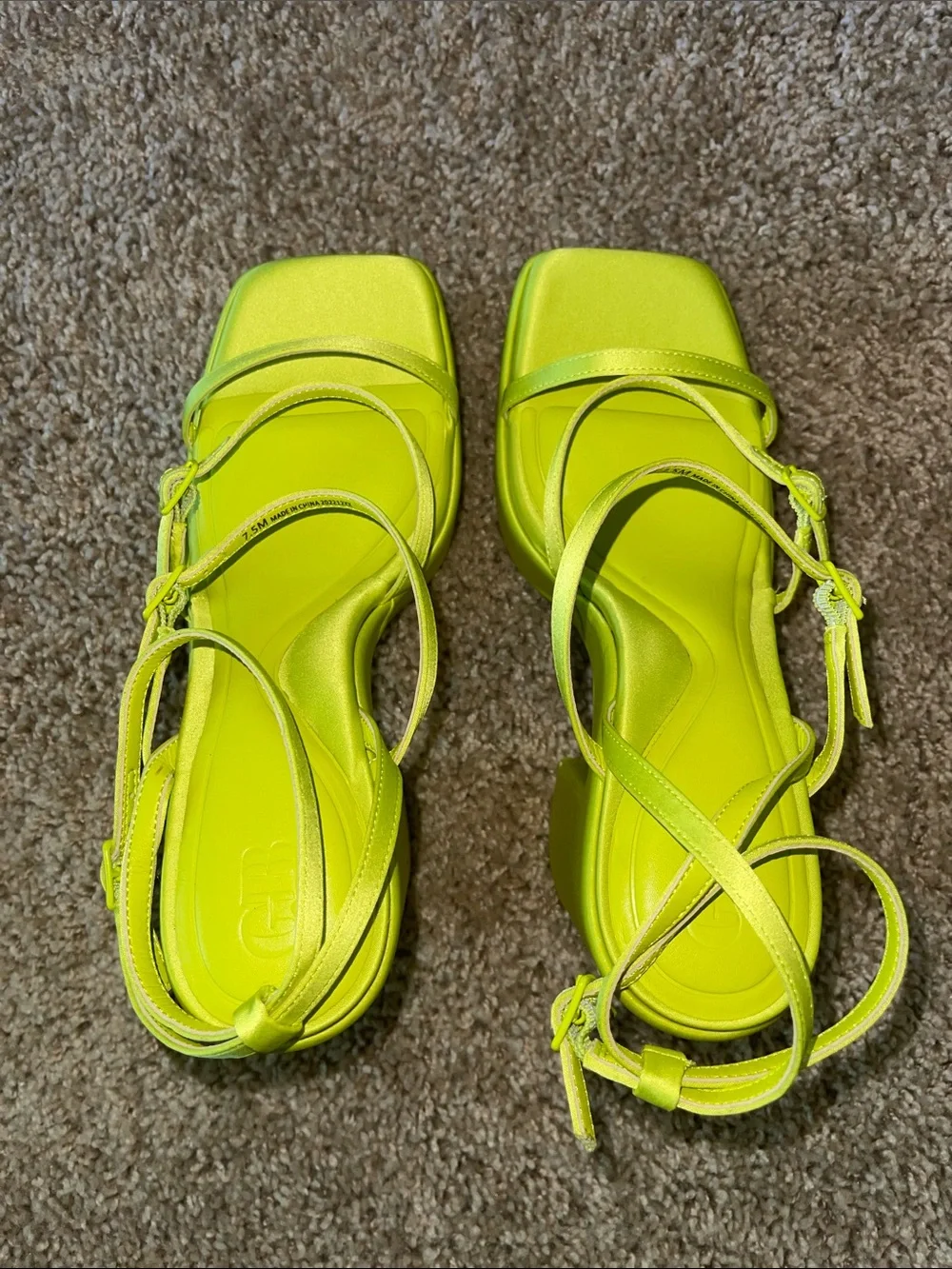 GB girls Neon Lime Strappy Platform Block Heels